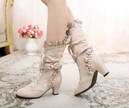 Sosic - Meteorite's Wound - Winter Gothic Lolita Boots Dark Velvet Mid-Calf Heels