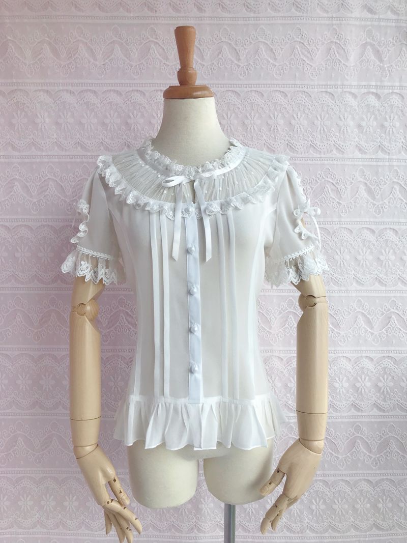 Yilia - Sweet Lolita Puff Sleeve Short Sleeve Blouse