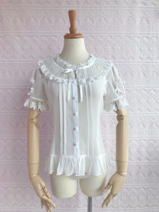 Yilia - Sweet Lolita Puff Sleeve Short Sleeve Blouse