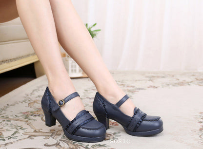 Sosic - Sweet High-heeled Plain Color Lolita Shoes