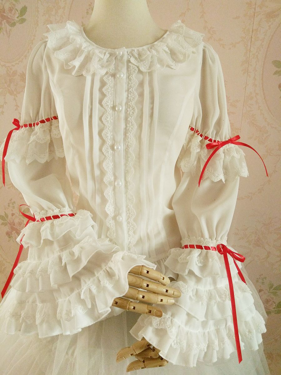 Yilia - Retro Red Bow Princess Long Sleeve Lolita Blouse