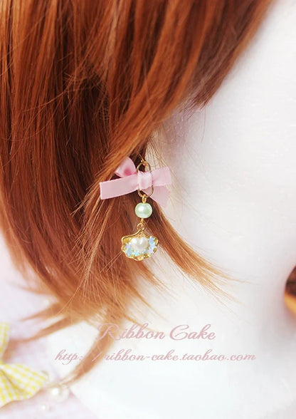 Ribbon Cake - Sweet Lolita Star Pearl Shell Earrings