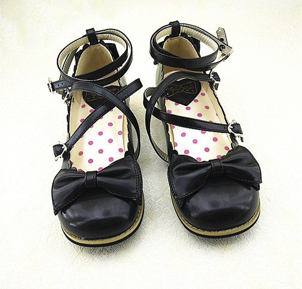 Meixie - Lovely Lolita Low Heel Cross Strap Bow Tie Princess Shoes