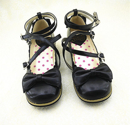Meixie - Lovely Lolita Low Heel Cross Strap Bow Tie Princess Shoes