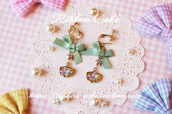Ribbon Cake - Sweet Lolita Star Pearl Shell Earrings