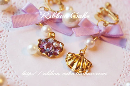 Ribbon Cake - Sweet Lolita Star Pearl Shell Earrings