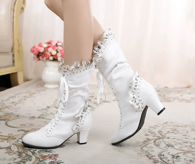 Sosic - Meteorite's Wound - Winter Gothic Lolita Boots Dark Velvet Mid-Calf Heels