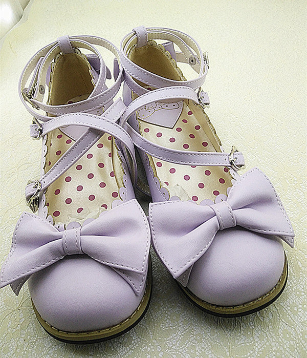 Meixie - Lovely Lolita Low Heel Cross Strap Bow Tie Princess Shoes