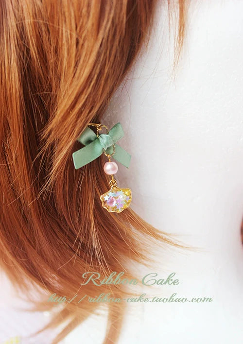 Ribbon Cake - Sweet Lolita Star Pearl Shell Earrings