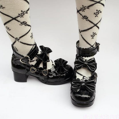 Antaina - Lolita Punk Bow Mid-Heel Multicolor Shoes