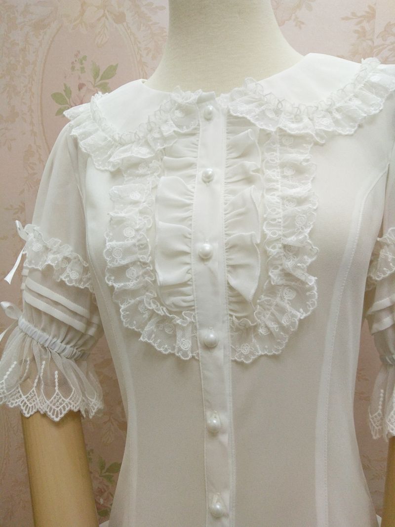 Yilia - Peter Pan Collar Slim Chiffon Lolita Blouse