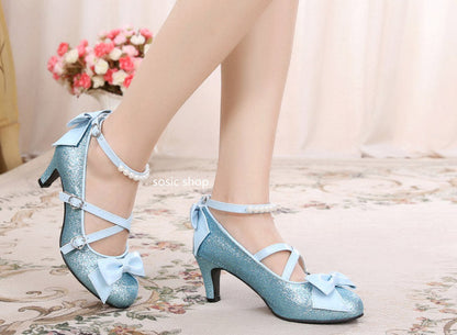 Sosic shop - Japanese Style Sequins Bow High Heels