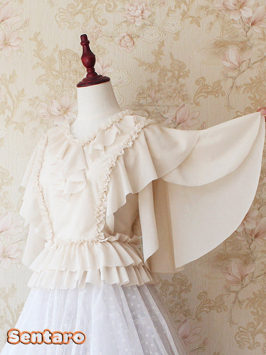 Sentaro - Butter - V Neckline Middle Sleeve Lolita Blouse