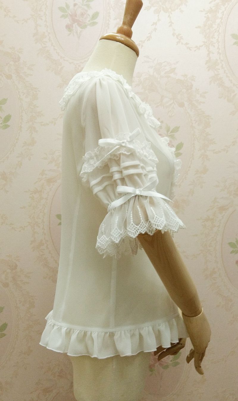 Yilia - Peter Pan Collar Slim Chiffon Lolita Blouse