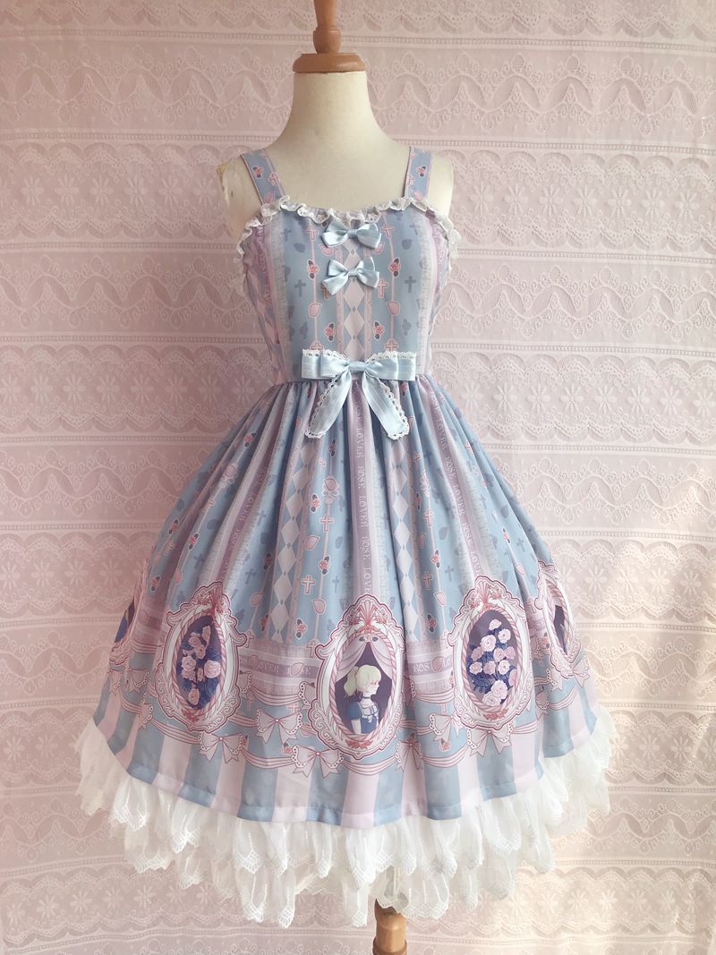 Yilia - Rose Lover Dream - Printed Bow Casual Lolita JSK