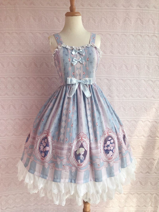 Yilia - Rose Lover Dream - Printed Bow Casual Lolita JSK