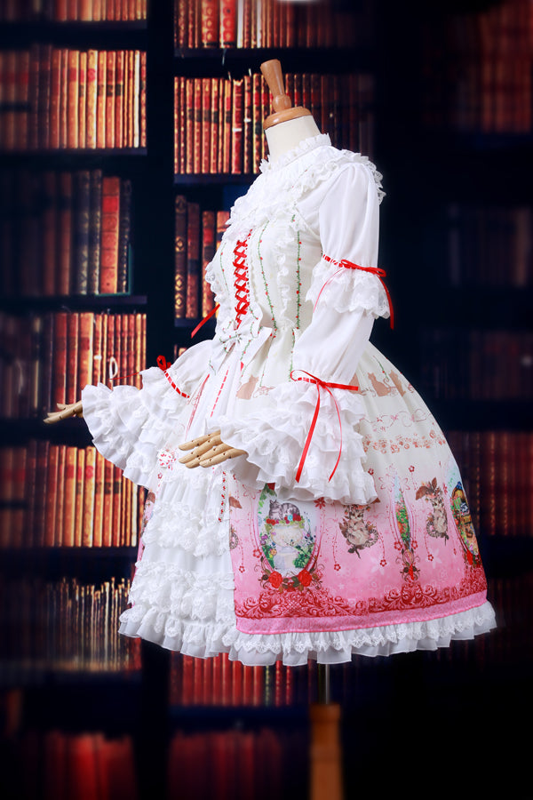 Yilia - Retro Red Bow Princess Long Sleeve Lolita Blouse