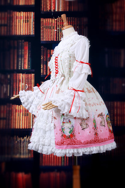 Yilia - Retro Red Bow Princess Long Sleeve Lolita Blouse