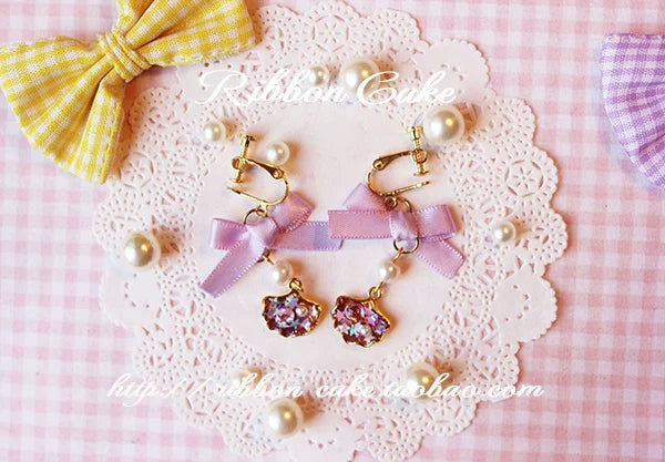 Ribbon Cake - Sweet Lolita Star Pearl Shell Earrings