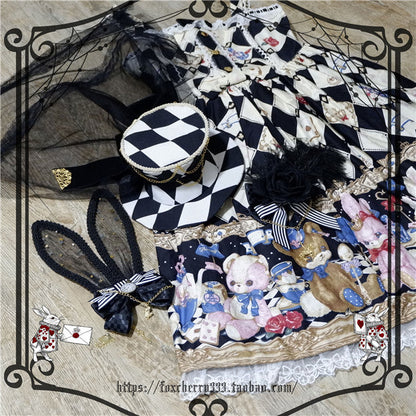 Fox cherry - Lolita Alice Clock Rabbit Ear Tulle Top Hat