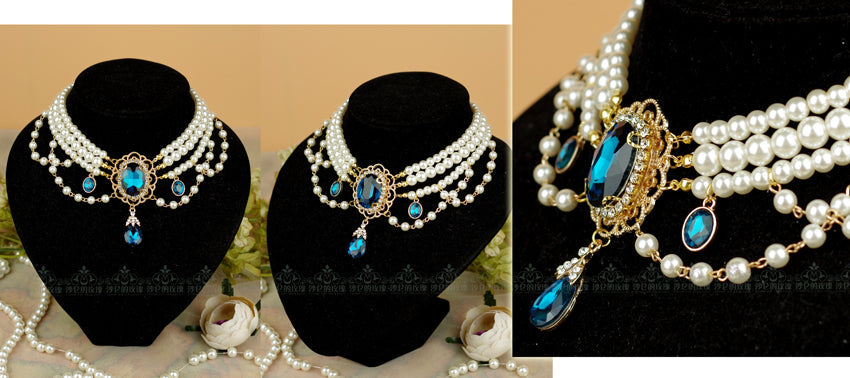Rose of Sharon - Customized Lolita Pearl Necklace with Gemstone Pendants