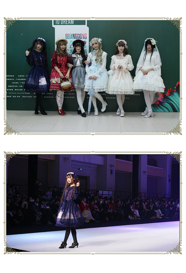 Chess Story - Peach blossom And Snow - Sweet Lolita Bow Overskirt Multicolor