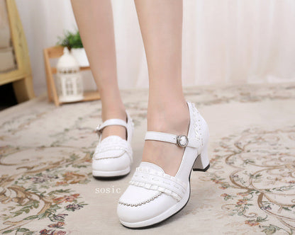 Sosic - Sweet High-heeled Plain Color Lolita Shoes