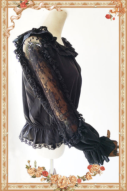 Infanta - Jenny Cookies - Classic Lolita Chiffon Blouse with Hollow-out Lace Shoulder
