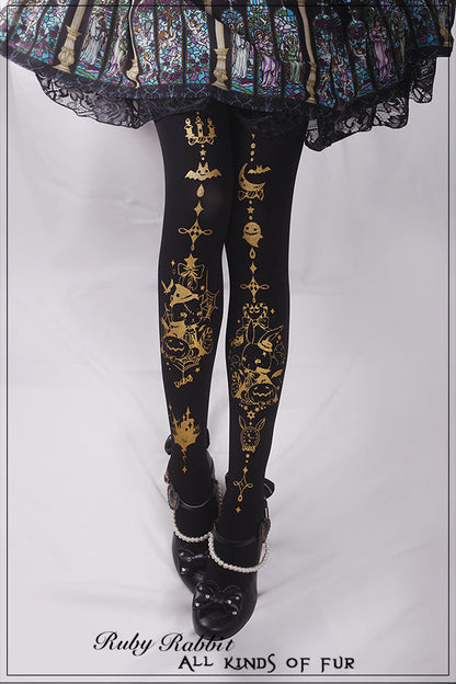Ruby Rabbit - Halloween Gothic Lolita Rabbit and Pumpkin Print Pantyhose