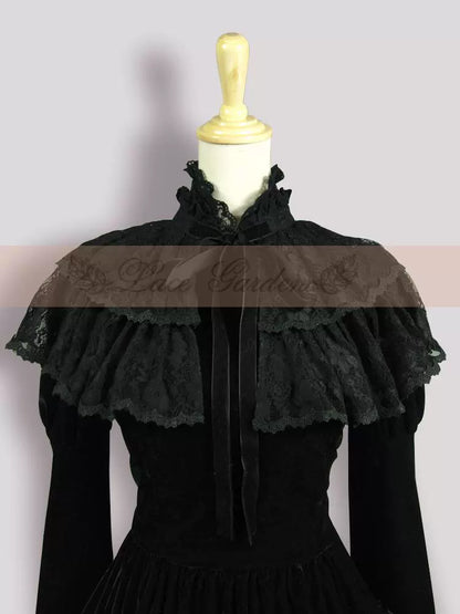 Lace Garden - Black Lolita Cape Velvet Winter Lolita Short Shirt