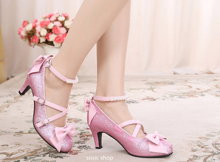 Sosic shop - Japanese Style Sequins Bow High Heels