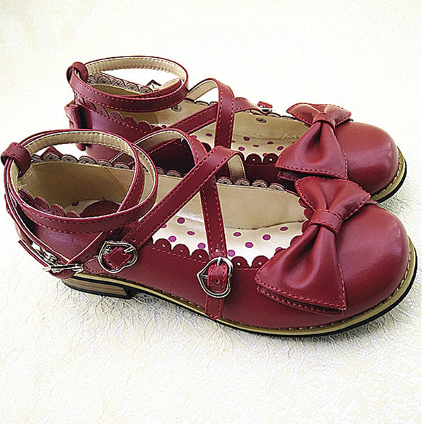 Meixie - Lovely Lolita Low Heel Cross Strap Bow Tie Princess Shoes