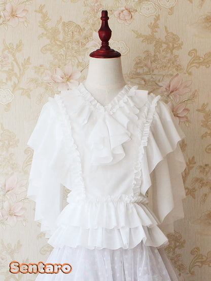 Sentaro - Butter - V Neckline Middle Sleeve Lolita Blouse
