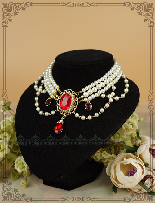 Rose of Sharon - Customized Lolita Pearl Necklace with Gemstone Pendants