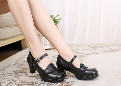 Sosic - Sweet High-heeled Plain Color Lolita Shoes