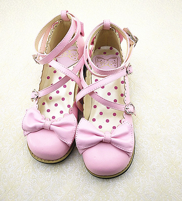 Meixie - Lovely Lolita Low Heel Cross Strap Bow Tie Princess Shoes