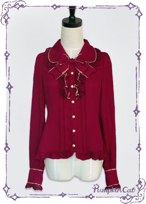 Pumpkin Cat - Gold Trim Long Sleeve Lolita Blouse