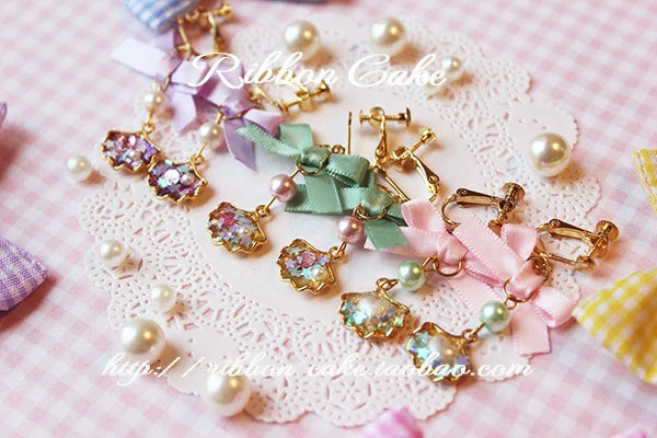 Ribbon Cake - Sweet Lolita Star Pearl Shell Earrings
