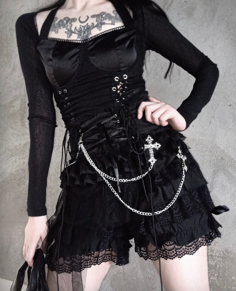 Blood Supply - Gothic Punk Dark-Themed Lolita Black Skirt