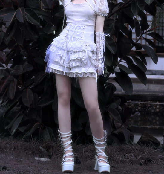 Blood Supply - Gothic Punk Lolita ShortsTiered Lace Pantskirt