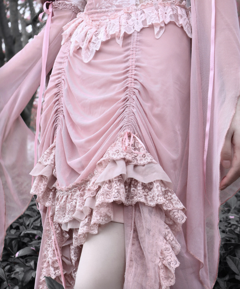 Blood Supply - Sakura Nightmare - Pink Gothic Velvet Drawstring Dress