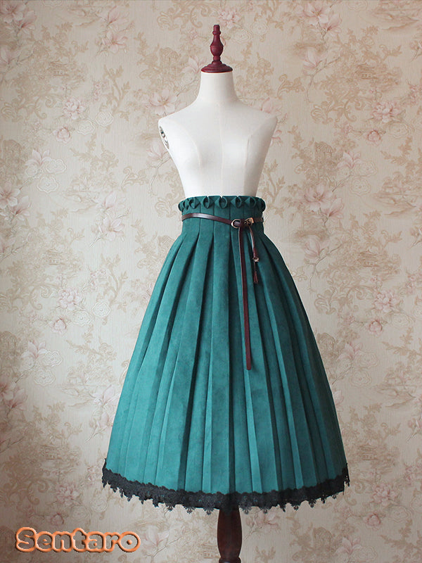 Sentaro - Warm Tea Suede - High Waist Pleated Lolita Skirt