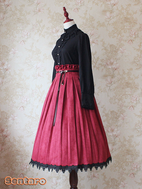 Sentaro - Warm Tea Suede - High Waist Pleated Lolita Skirt