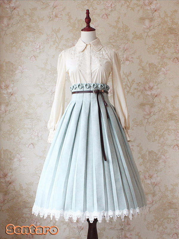 Sentaro - Warm Tea Suede - High Waist Pleated Lolita Skirt