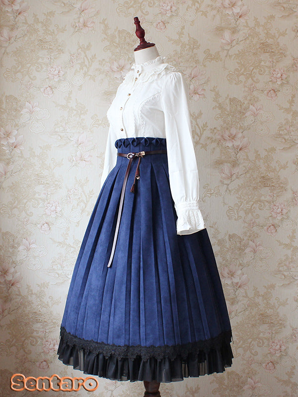 Sentaro - Warm Tea Suede - High Waist Pleated Lolita Skirt