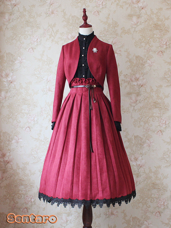 Sentaro - Warm Tea Suede - High Waist Pleated Lolita Skirt