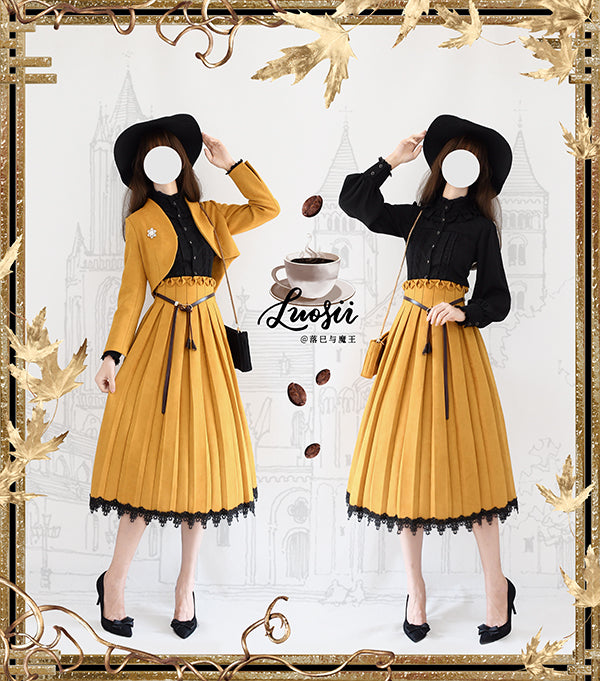 Sentaro - Warm Tea Suede - High Waist Pleated Lolita Skirt