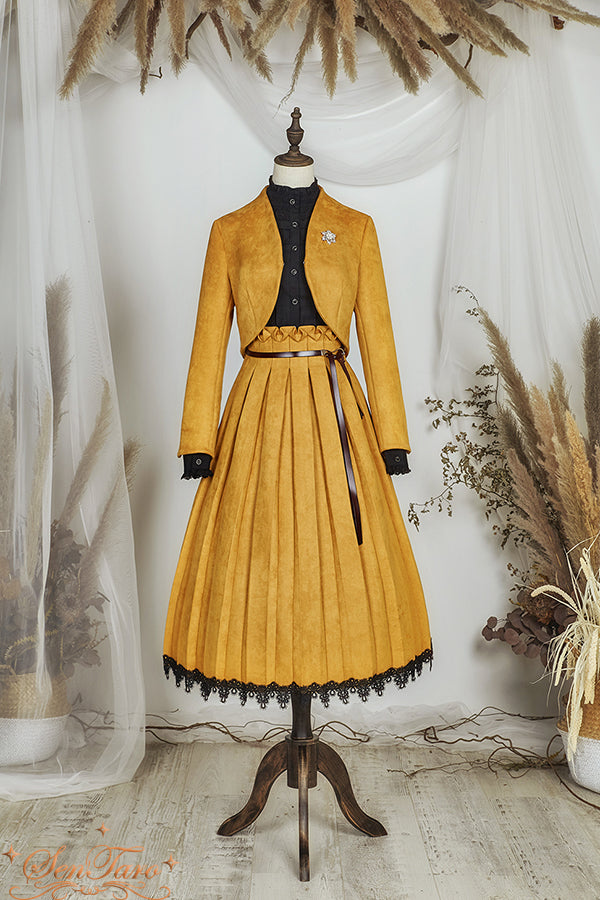 Sentaro - Warm Tea Suede - High Waist Pleated Lolita Skirt