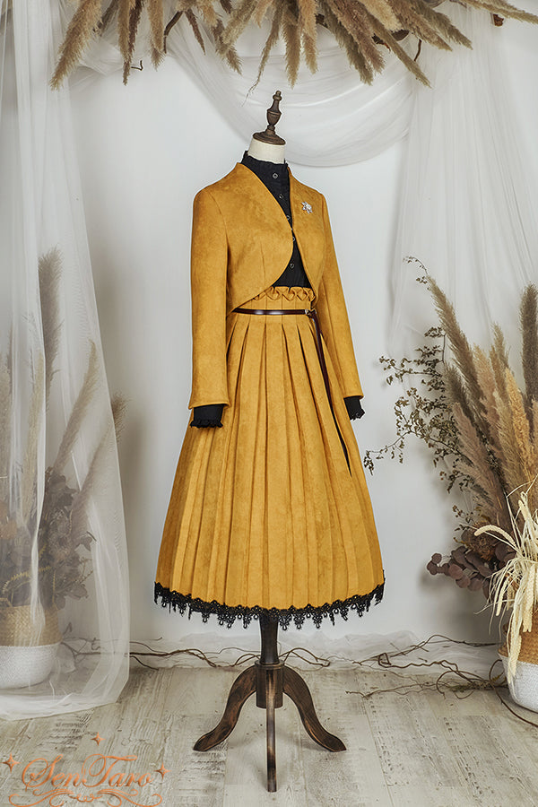 Sentaro - Warm Tea Suede - High Waist Pleated Lolita Skirt
