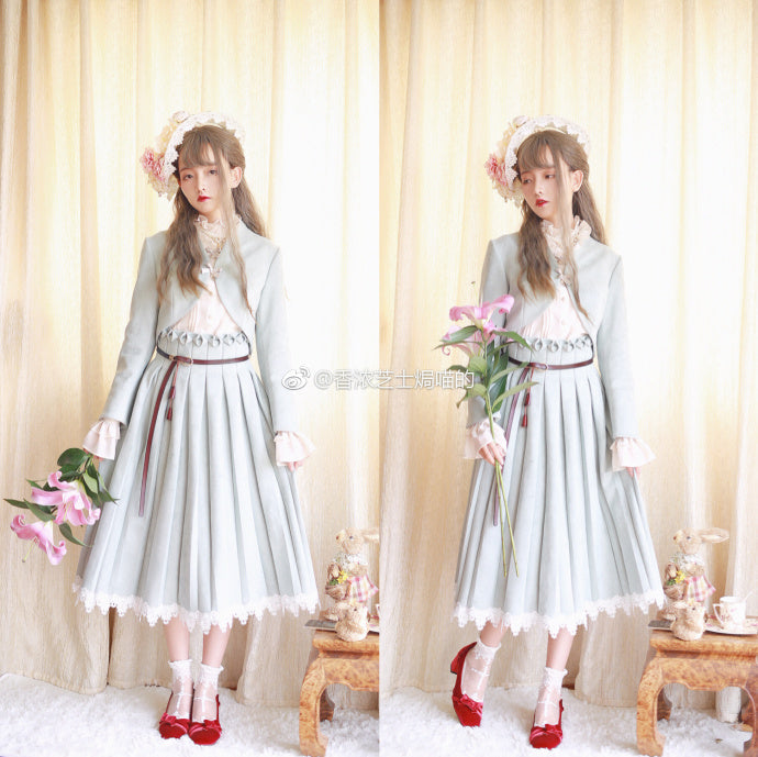 Sentaro - Warm Tea Suede - High Waist Pleated Lolita Skirt